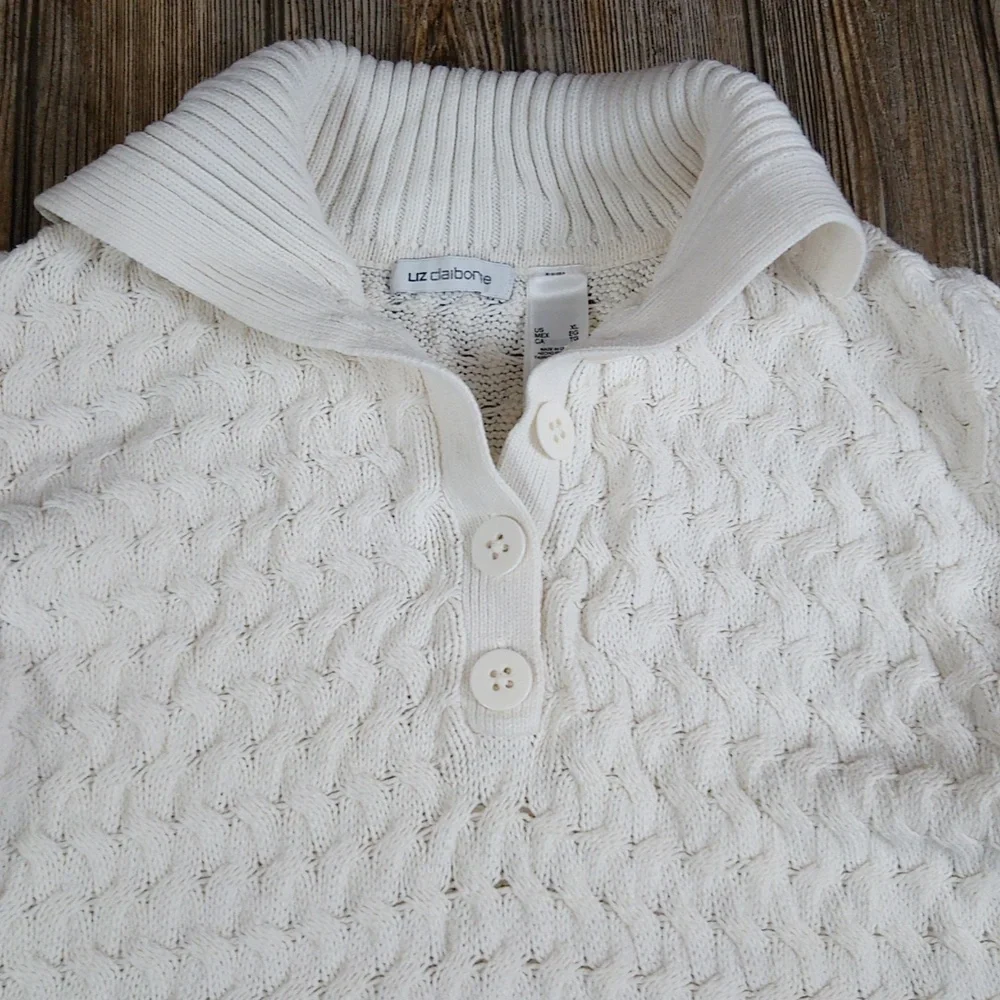 Liz Claiborne Knit Quarter Button Long Sleeve Sweater Top - Picture 4 of 9